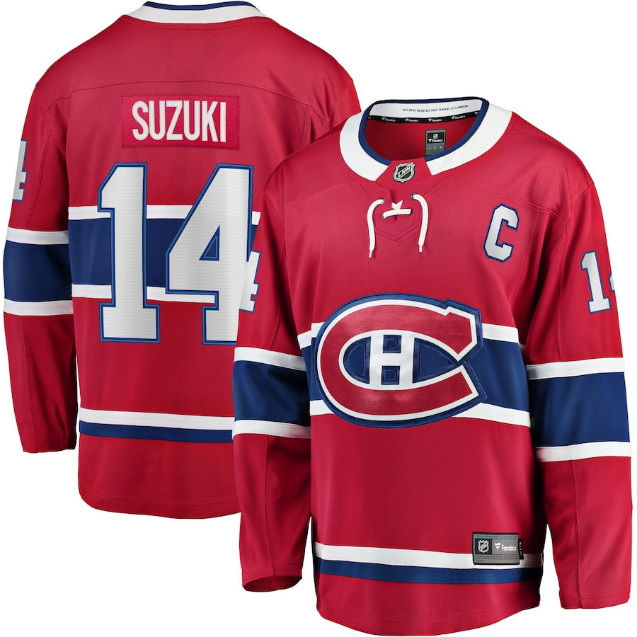 Nick Suzuki Montreal Canadiens   Home Captain Patch Breakaway  Jersey - Red