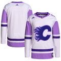 Men's Calgary Flames White/Purple Hockey Fights Cancer Primegreen Authentic Blank Practice Jersey1