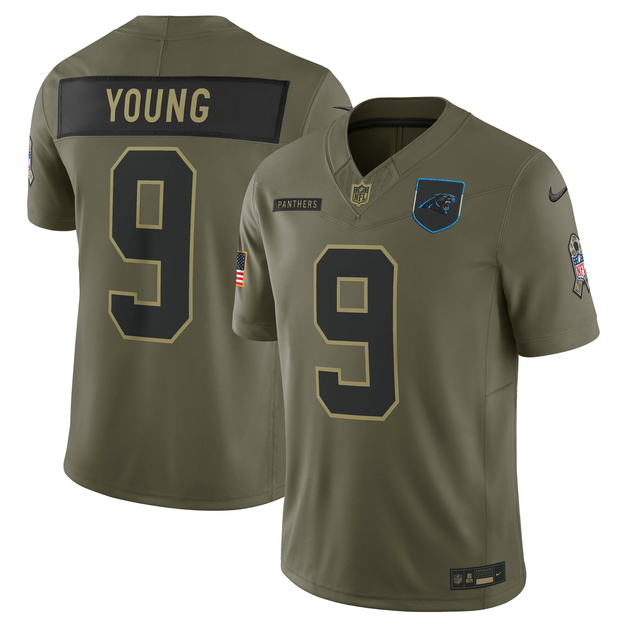 Carolina Panthers Bryce Young Olive 2025 Salute to Service Limited Jersey