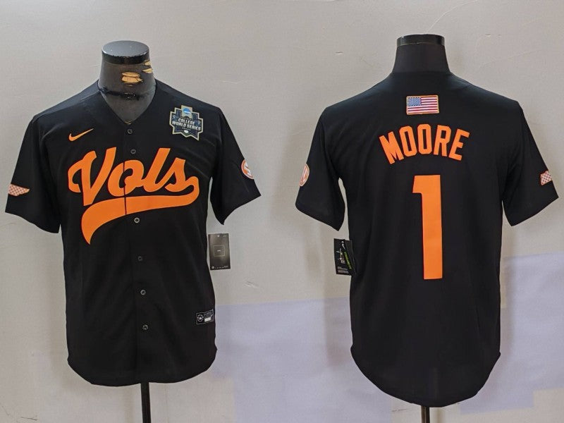 Men's Tennessee Volunteers Christian Moore #1 Black Game Jersey