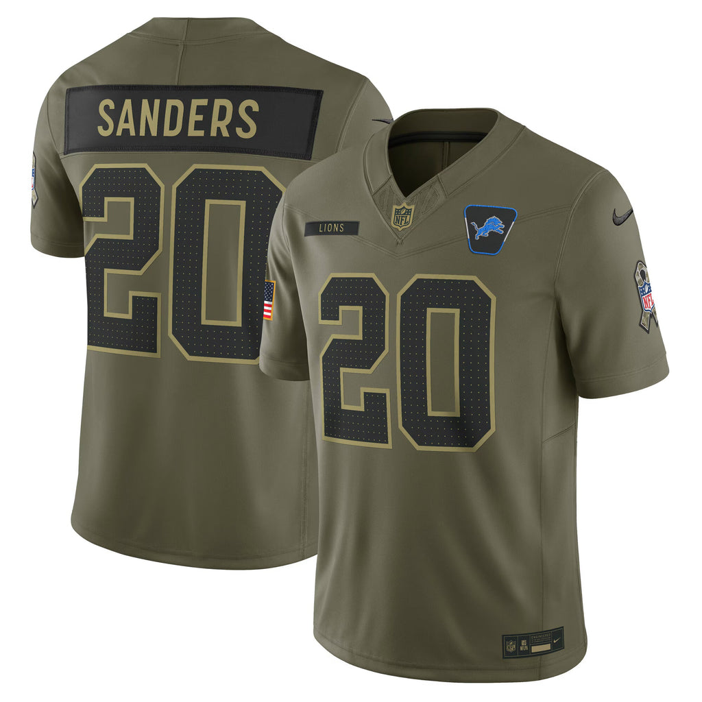 Detroit Lions Barry Sanders Olive 2025 Salute to Service Retired Limited Jersey