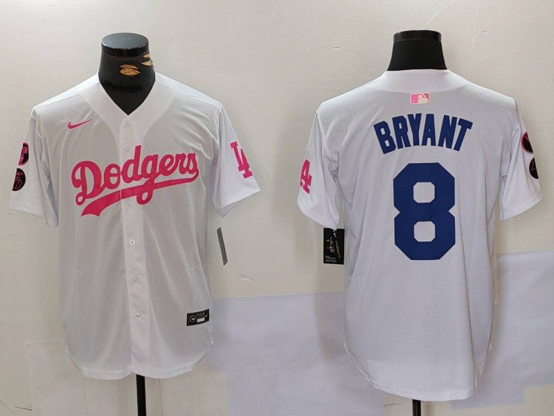 Men's Los Angeles Dodgers Kobe Bryant #8 White Limited Player Jersey1