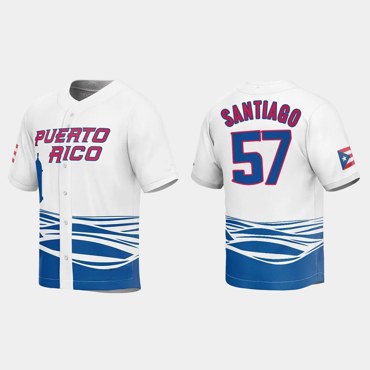 #57 HECTOR SANTIAGO PUERTO RICO BASEBALL 2023 WORLD BASEBALL CLASSIC JERSEYC WHITE Stitches Baseball Jerseys