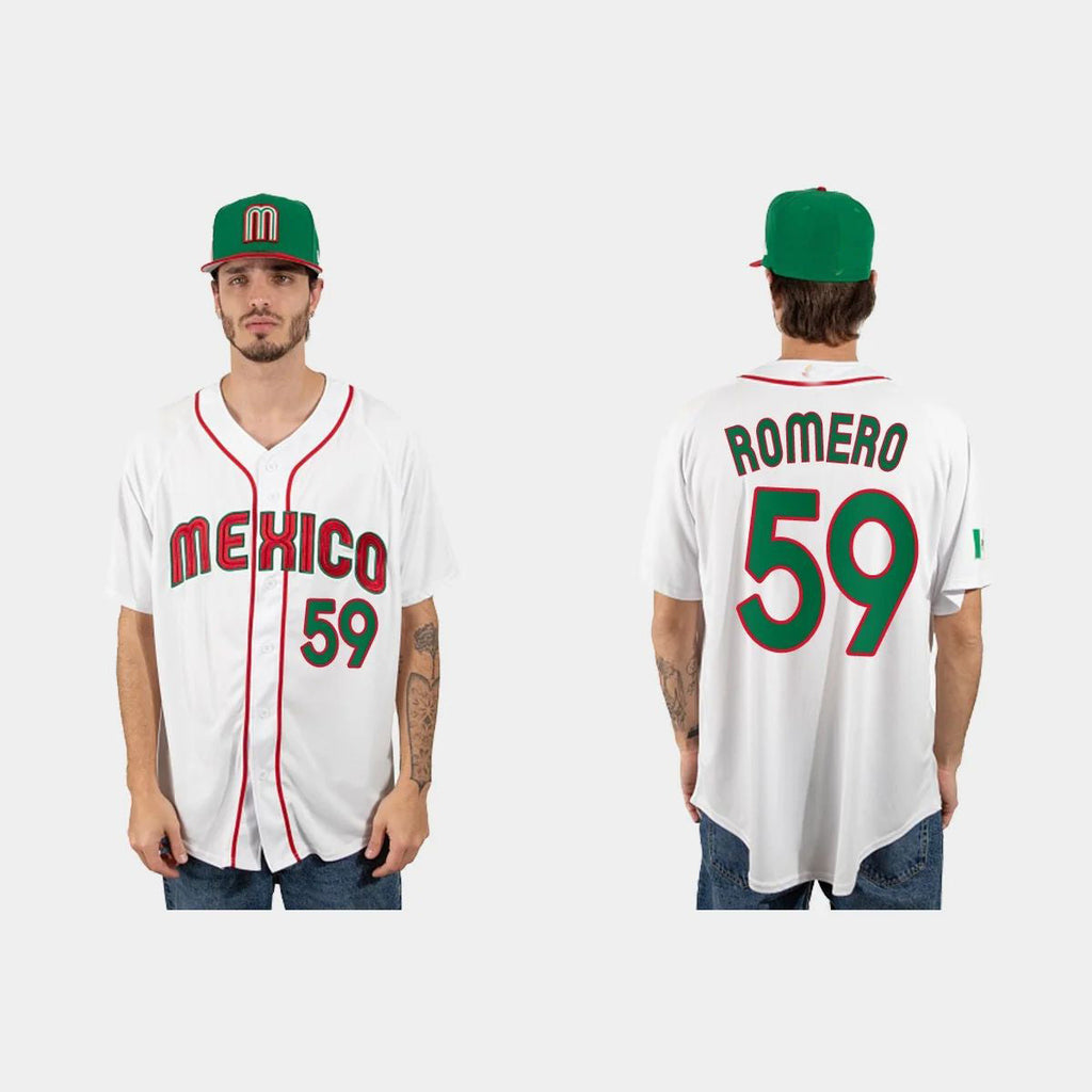 #59 JOJO ROMERO MEXICO BASEBALL 2023 WORLD BASEBALL CLASSIC JERSEYC WHITE Stitches Baseball Jerseys