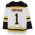 B.Bruins #1 Jeremy Swayman    Jersey White Black Stitched American Hockey Jerseys