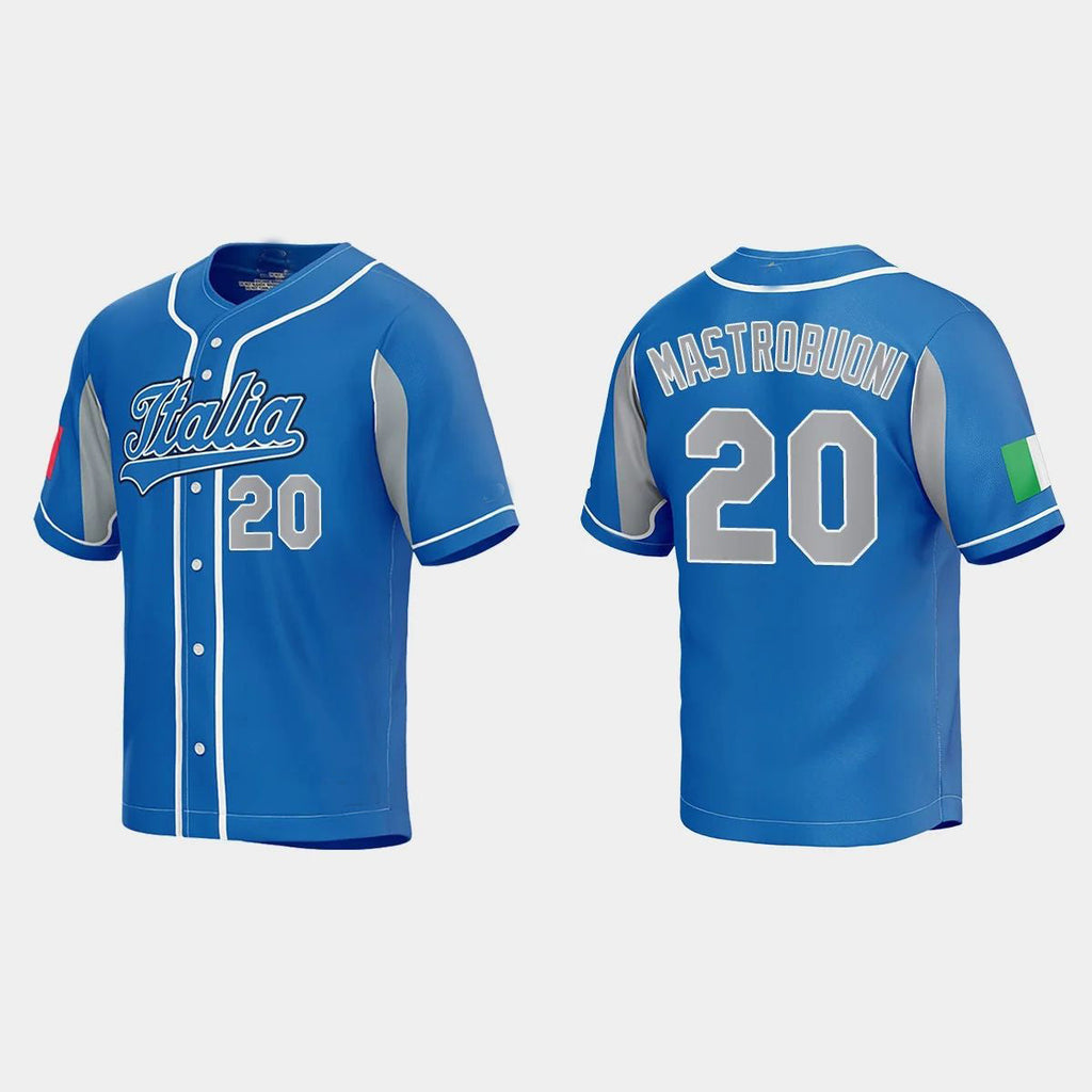 #20 MILES MASTROBUONI ITALY BASEBALL 2023 WORLD BASEBALL CLASSIC JERSEYC ROYAL Stitches Baseball Jerseys