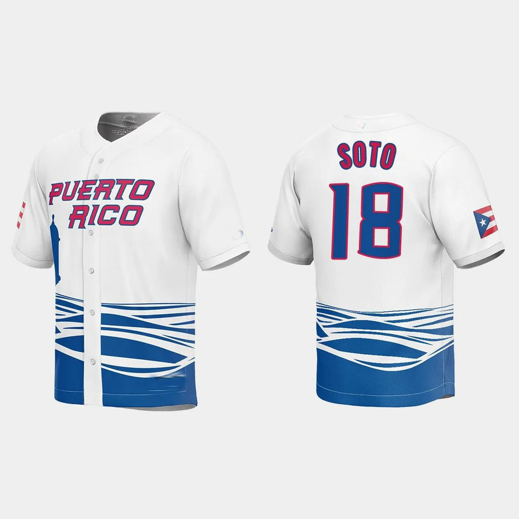 #18 NEFTALI SOTO PUERTO RICO BASEBALL 2023 WORLD BASEBALL CLASSIC JERSEYC WHITE Stitches Baseball Jerseys