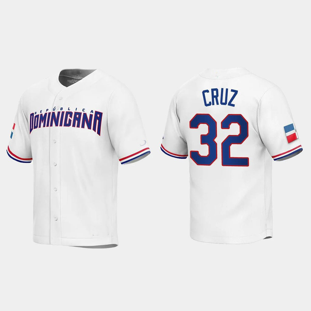 #32 NELSON CRUZ DOMINICAN REPUBLIC BASEBALL 2023 WORLD BASEBALL CLASSIC REPLICA JERSEYC WHITE Stitches Baseball Jerseys
