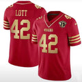 SF.49ers #42 Ronnie Lott Red 75th Scarlet Game Player Jersey Stitched American Football Jerseys
