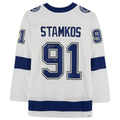 TB.Lightning #91 Steven Stamkos   with Stanley Cup Final Patch and 2020 SC Champs Inscription White Stitched American Hockey Jerseys
