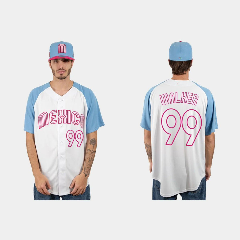 #99 TAIJUAN WALKER MEXICO BASEBALL 2023 WORLD BASEBALL CLASSIC JERSEY C WHITE BLUE Stitches Baseball Jerseys