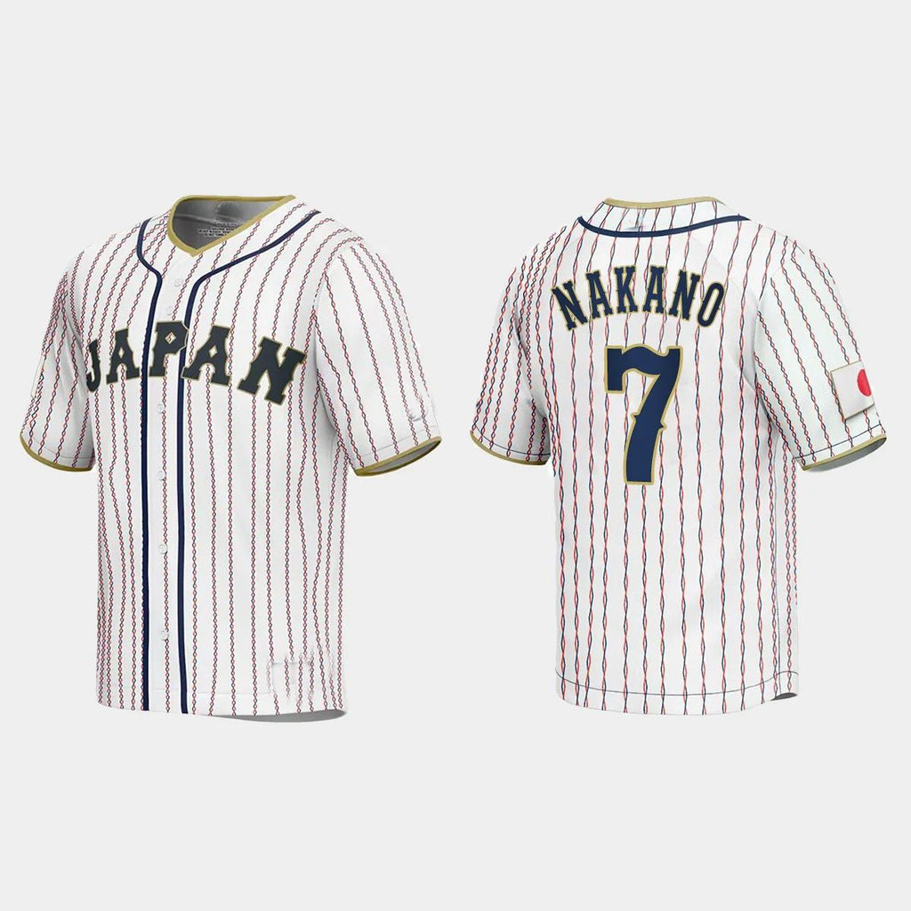 #7 TAKUMU NAKANO JAPAN BASEBALL 2023 WORLD BASEBALL CLASSIC JERSEY C WHITE Stitches Baseball Jerseys