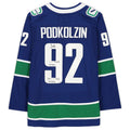 V.Canucks #92 Vasily Podkolzin   Jersey with Multiple Inscriptions Limited Edition of 21 Blue Stitched American Hockey Jerseys