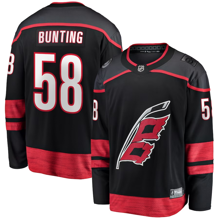 Men's Carolina Hurricanes Michael Bunting #58 Black Home Breakaway Player Jersey1